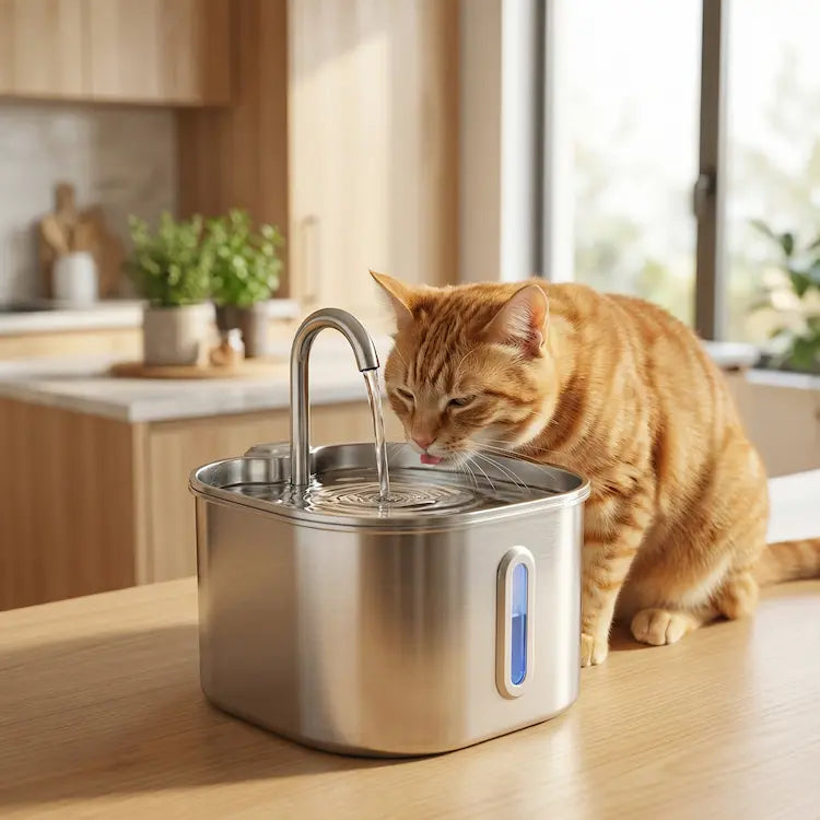 Cat drinking calmly from the PurrWell fountain